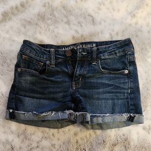 American Eagle Outfitters Blue Jean Shorts with Frayed Hem